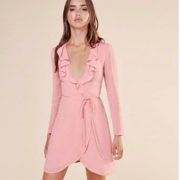 Reformation Pink Ruffle Wrap Dress - Picture 2 of 6